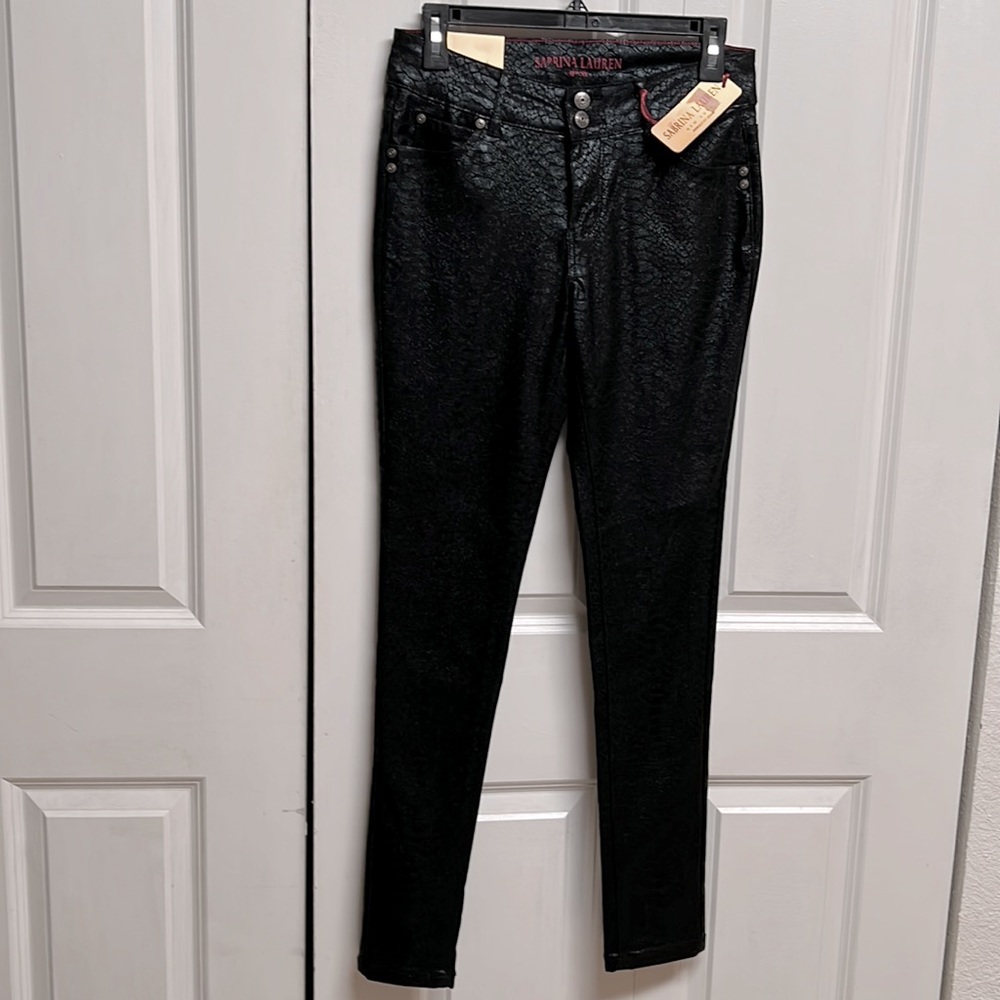 Sabrina Lauren Black Snake Skin Sparkle Print Ultra Stretch Skinny Pants 8 Nwt
